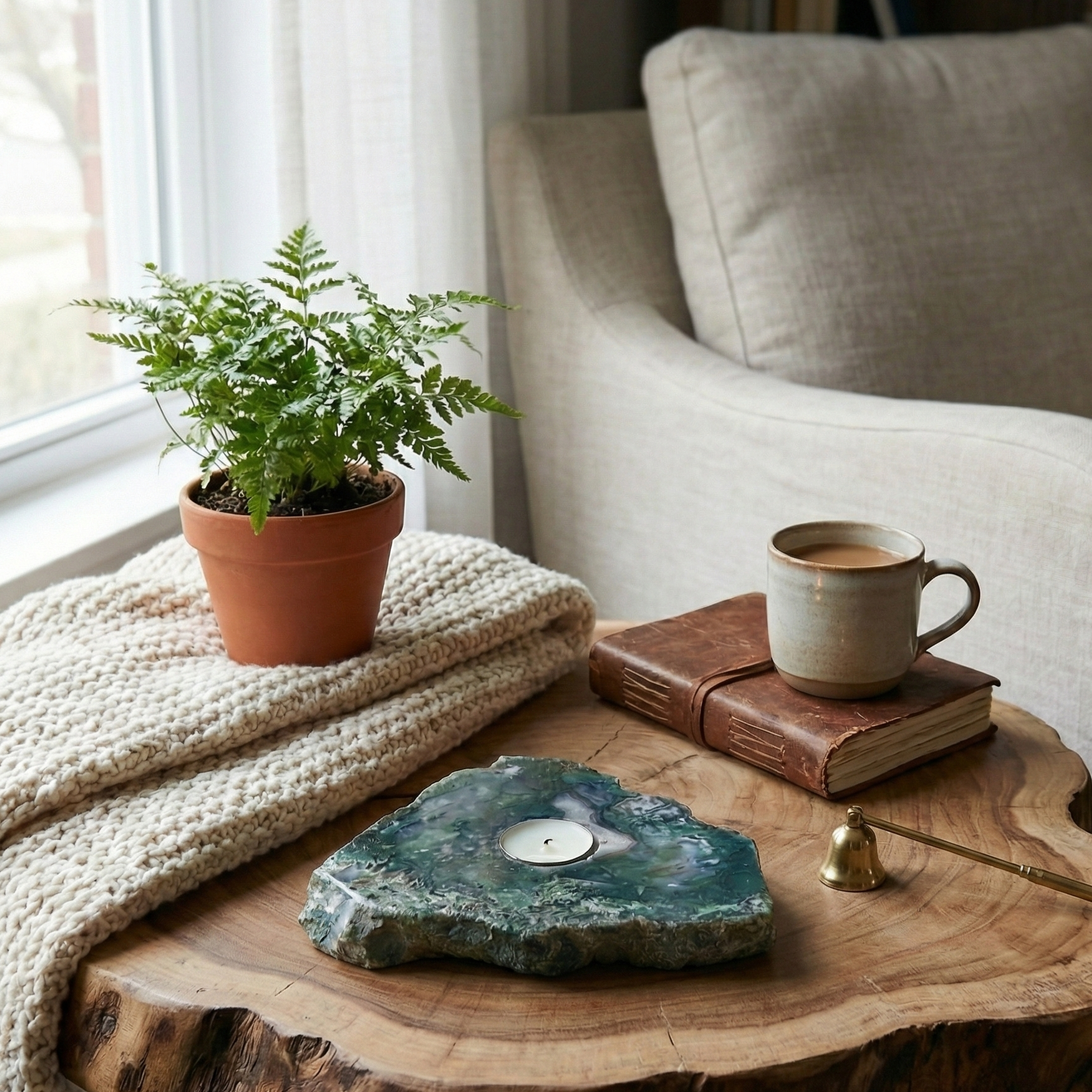 Moss Agate TeaLight Holder